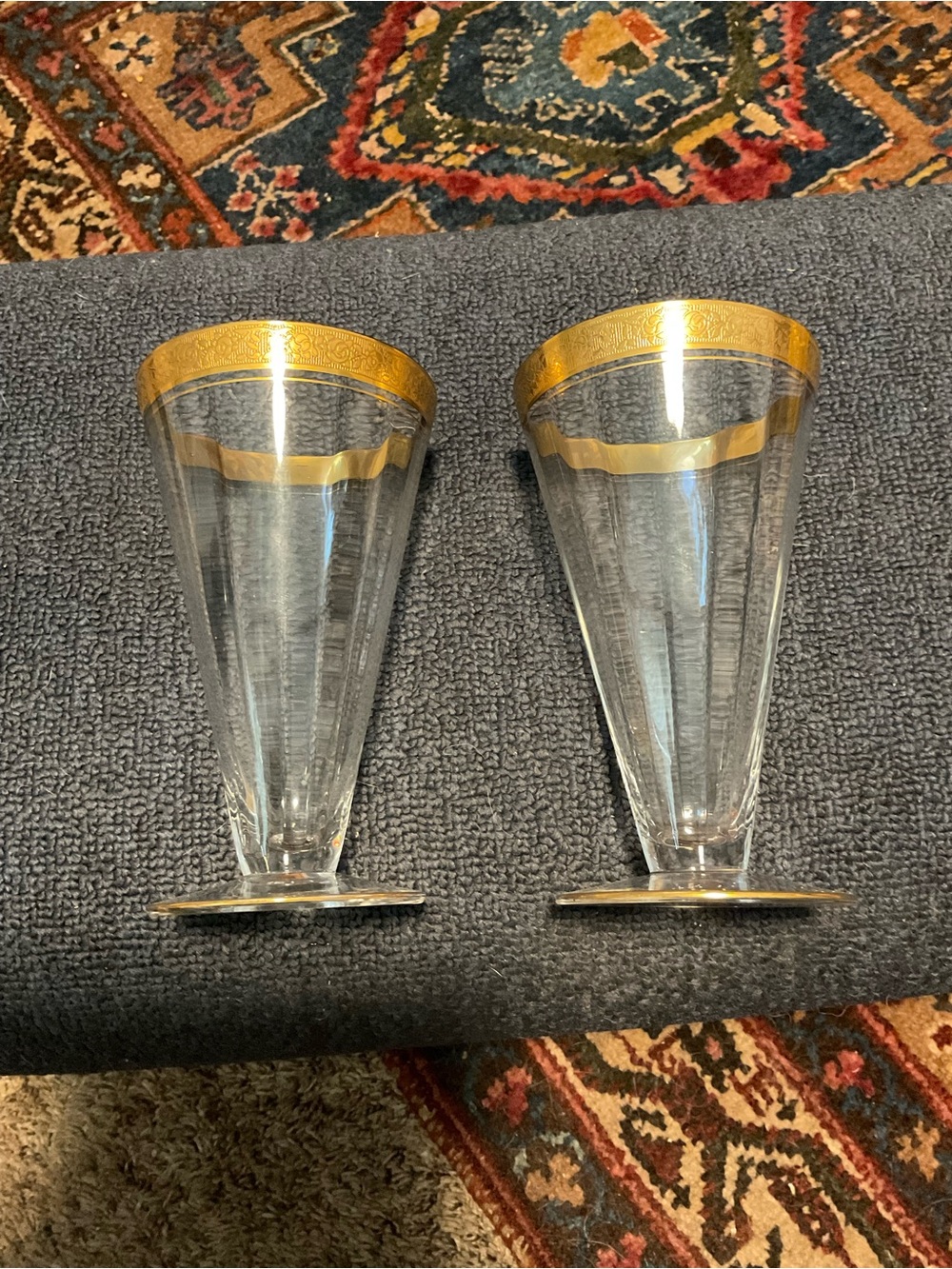 Tiffin, Rambler Rose Tall Clear Glasses with Gold Rim